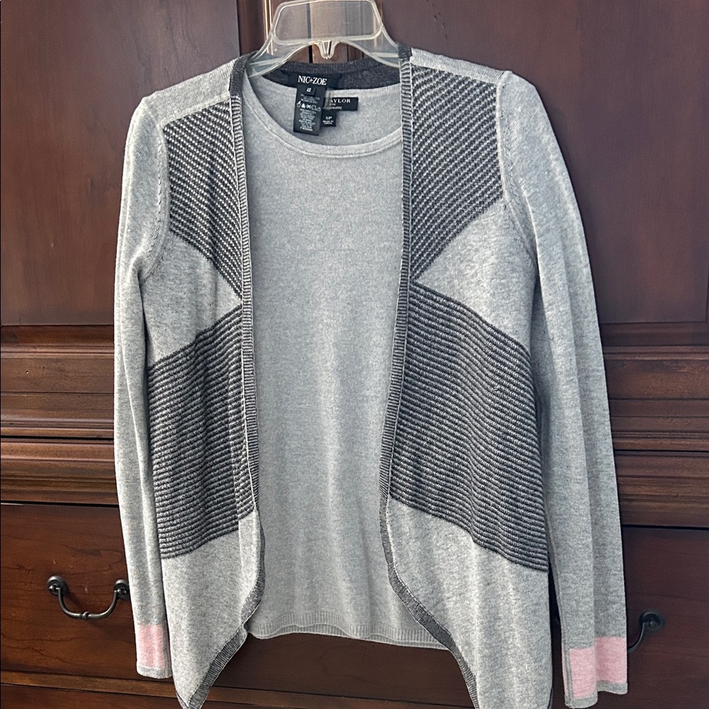 NIC+ZOE Women's Gray and Pink Striped Cardigan/XS